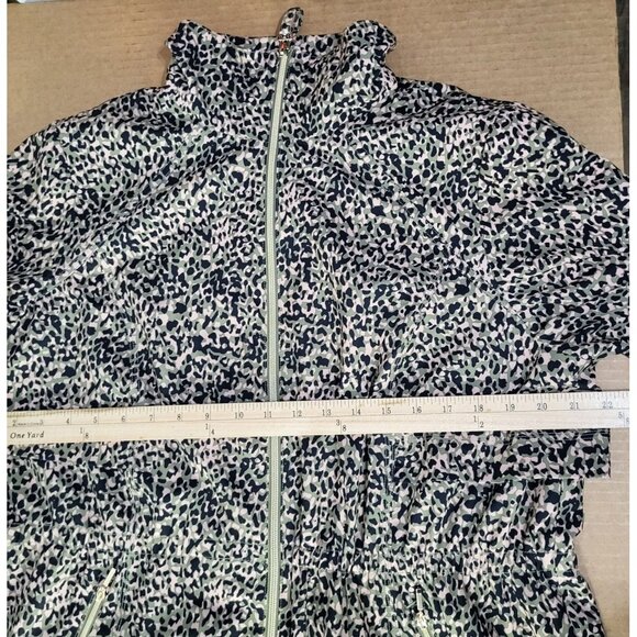 Chico's Zenergy Women's SZ 2/LG Cheetah Animal Print Anorak Jacket Green Pink - Picture 7 of 9